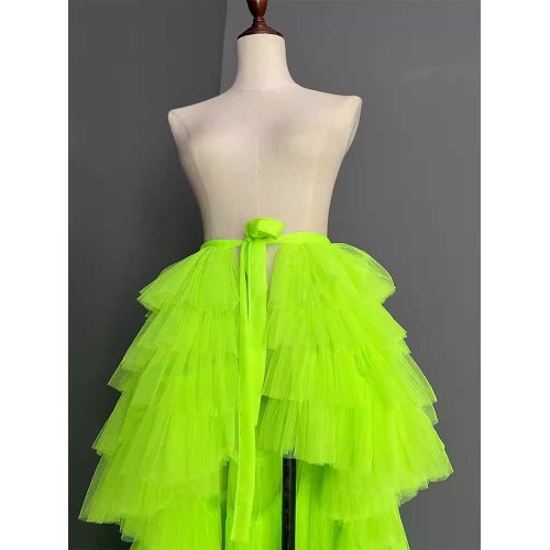 Fluorescent green ruffles jazz dance singers long tuxedo wrap skirts evening masquerade party cosplay carnival stage performance hip scarf long skirts